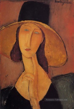 portrait Tableau Peinture - portrait de jeanne hebuterne dans un grand chapeau Amedeo Modigliani